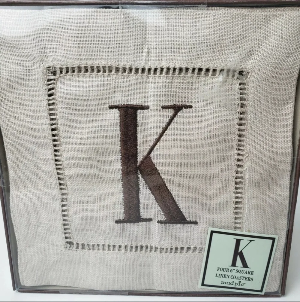 Linen coaster K initial set of 4